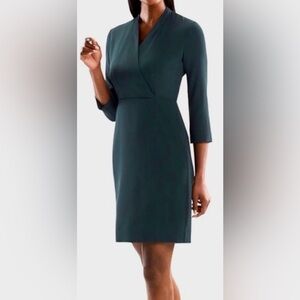 MM. Lafleur Niko Career Dress Faux Wrap Knee Length Hemline Forest Green Size 8
